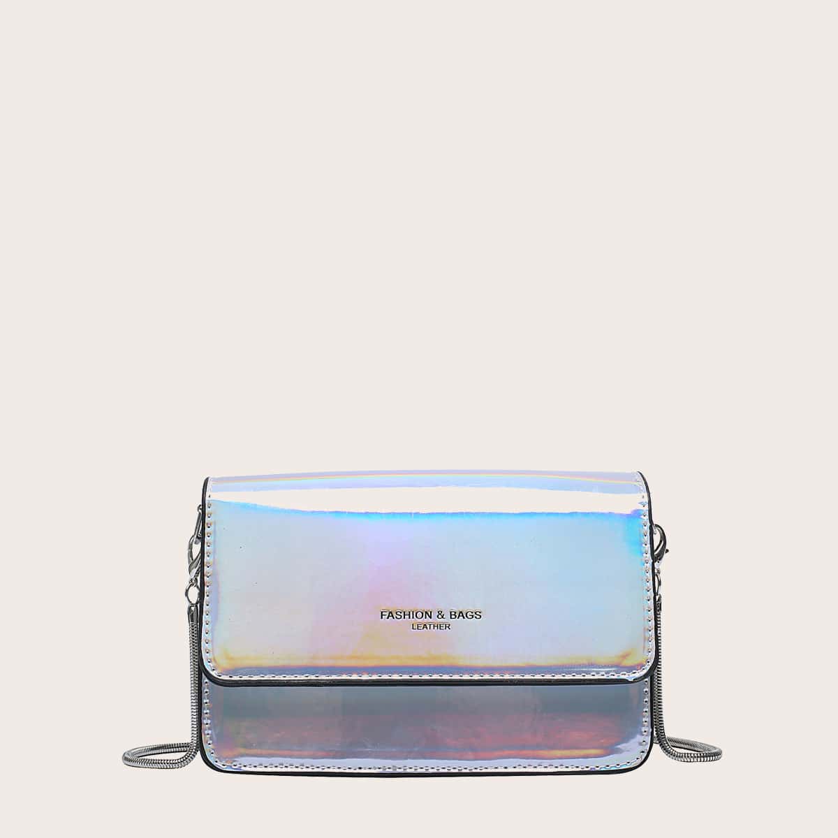 

Holographic Letter Chain Crossbody Bag, Multicolor