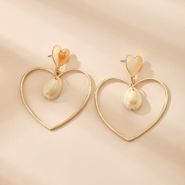 

Heart Charm Drop Earrings, Gold