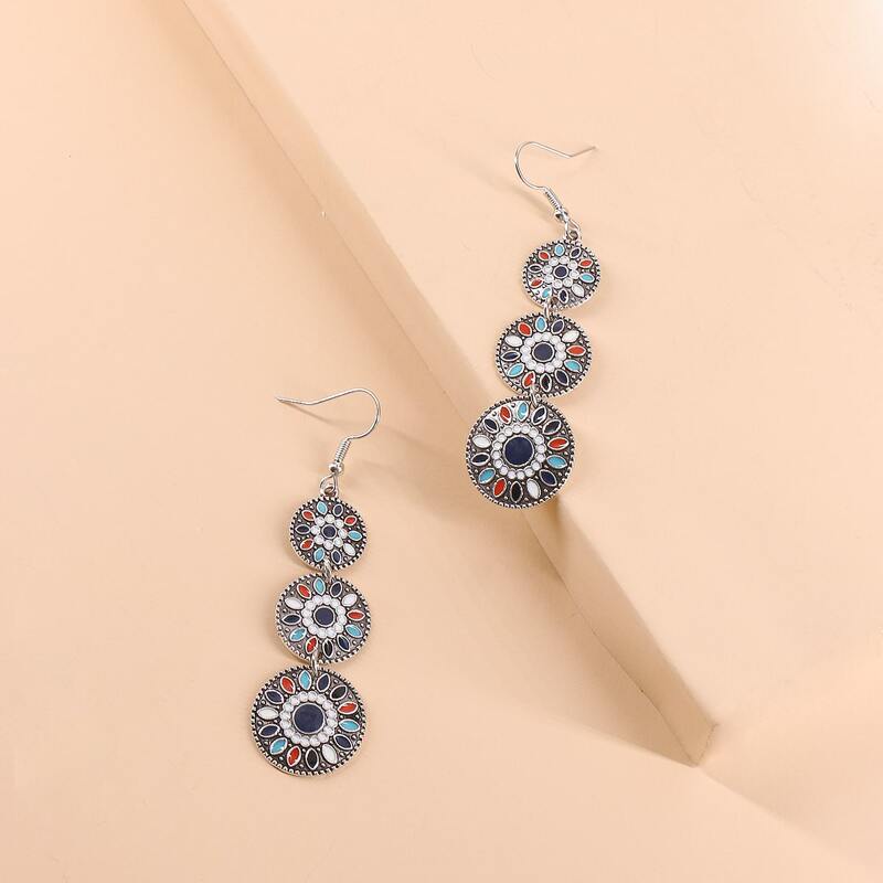

Tribal Round Drop Earrings, Multicolor