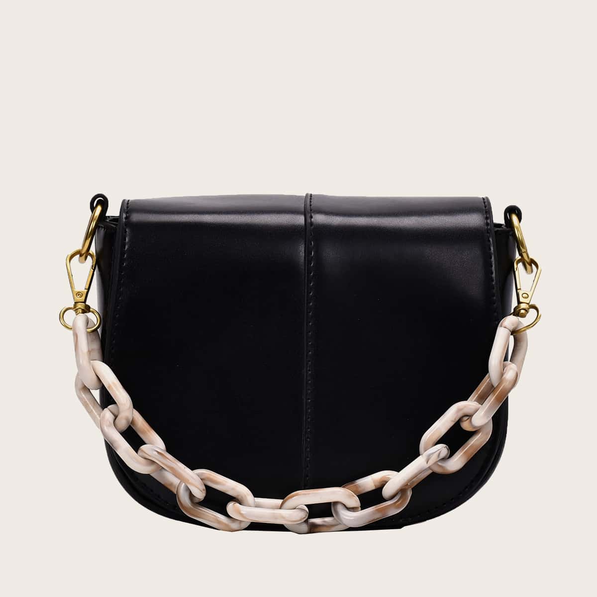 

Plain Flap Crossbody Bag, Black