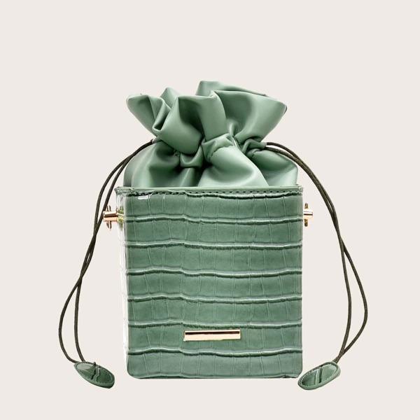 

Croc Embossed Drawstring Crossbody Bag, Green