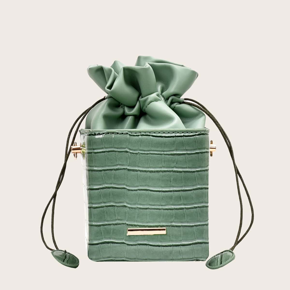 

Croc Embossed Drawstring Crossbody Bag, Green