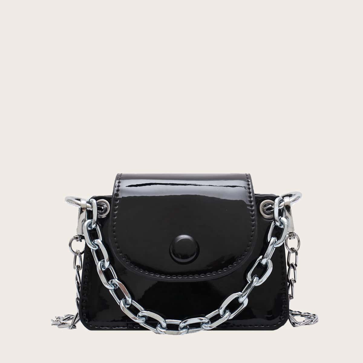 

Mini Plain Chain Satchel Bag, Black
