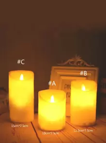 1 pieza 7,5 cm Vela electrónica con cabeza oscilante imitando la llama con carcasa beige y superficie brillante, perfecta para decoración de atmósfera de fiesta o cita - Amarillo - Ver 1