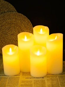 1 pieza 7,5 cm Vela electrónica con cabeza oscilante imitando la llama con carcasa beige y superficie brillante, perfecta para decoración de atmósfera de fiesta o cita - Amarillo - Ver 5