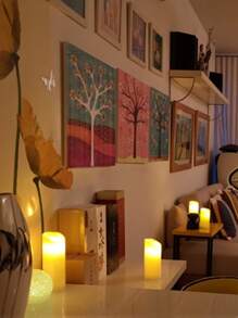 1 pieza 7,5 cm Vela electrónica con cabeza oscilante imitando la llama con carcasa beige y superficie brillante, perfecta para decoración de atmósfera de fiesta o cita - Amarillo - Ver 6