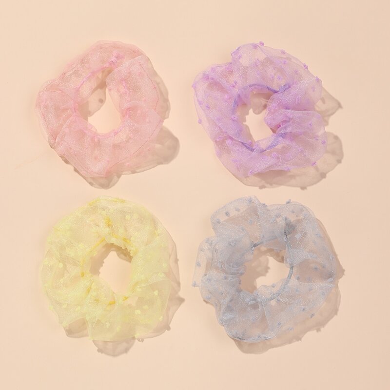 

4pcs Polka Dot Pattern Mesh Scrunchie, Multicolor