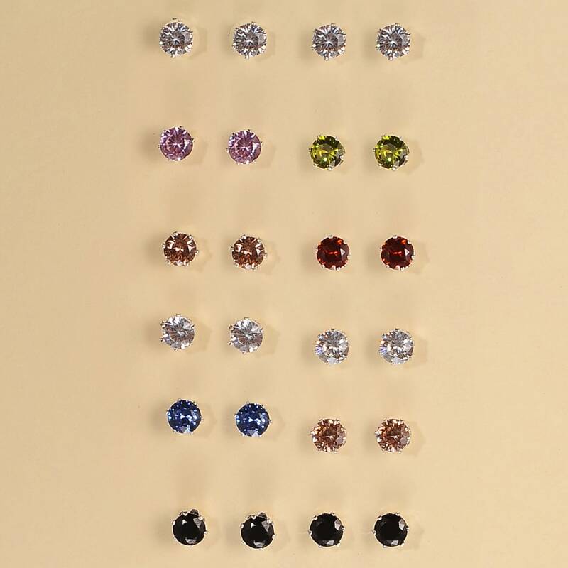 

12pairs Rhinestone Engraved Stud Earrings, Multicolor