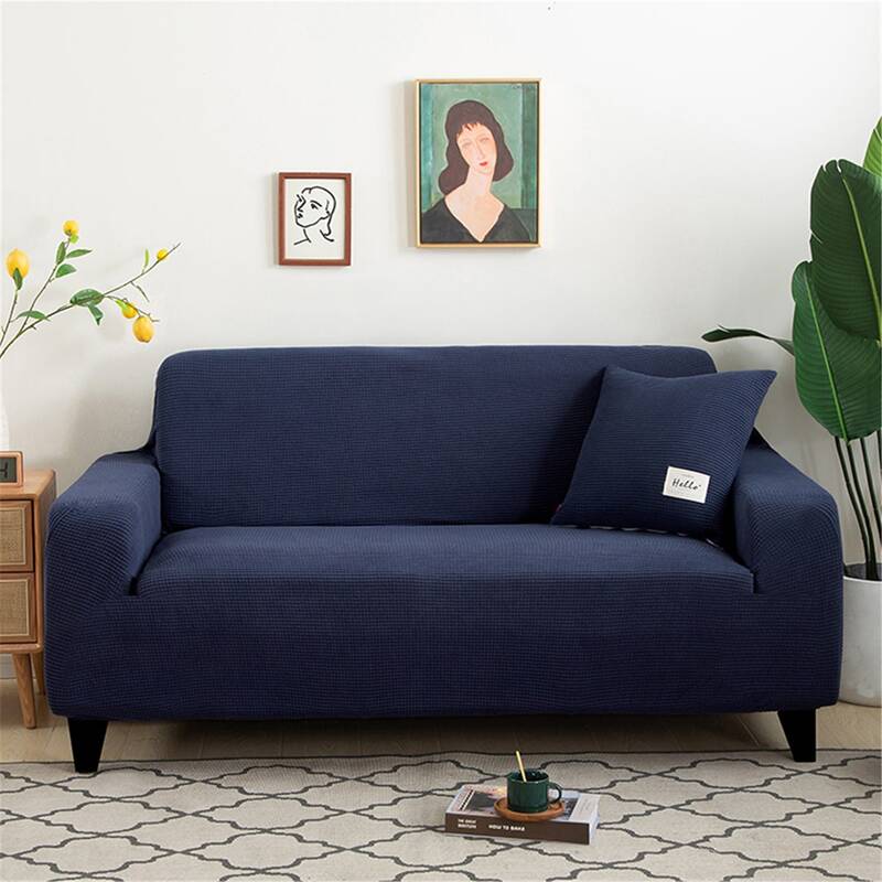 

Solid Stretchy Sofa Cover Without Cushion Cover, Navy