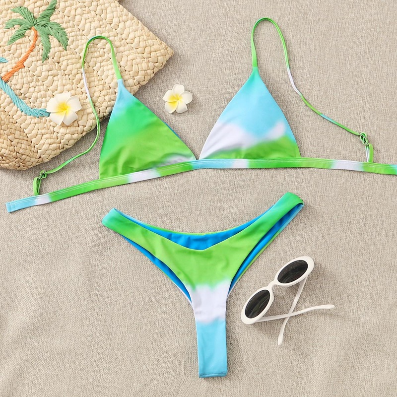 

Tie Dye Triangle High Leg Bikini Swimsuit, Multicolor