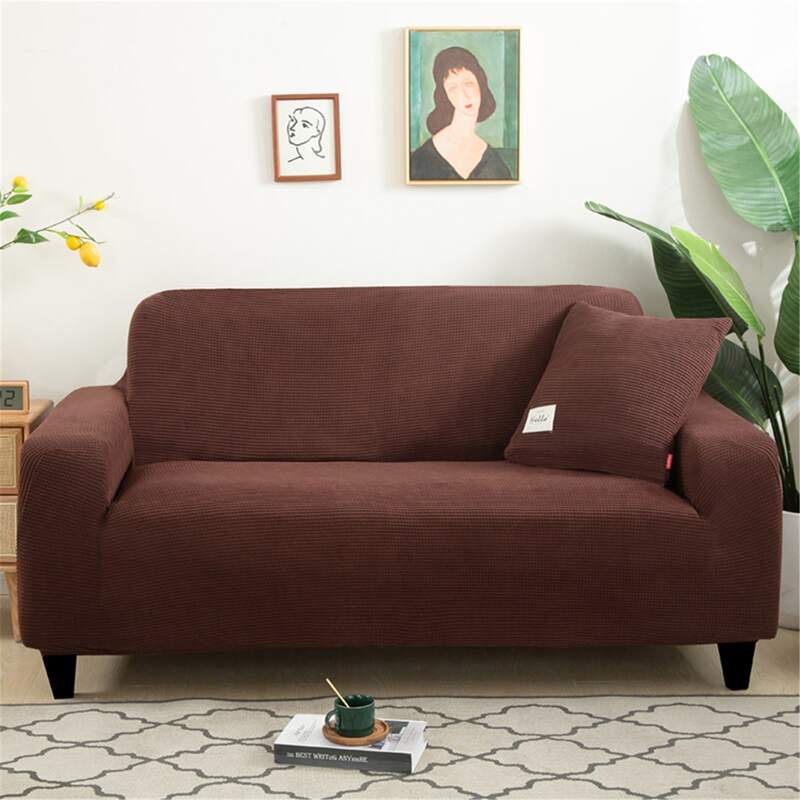 

Solid Stretchy Sofa Cover Without Cushion Cover, Coffee