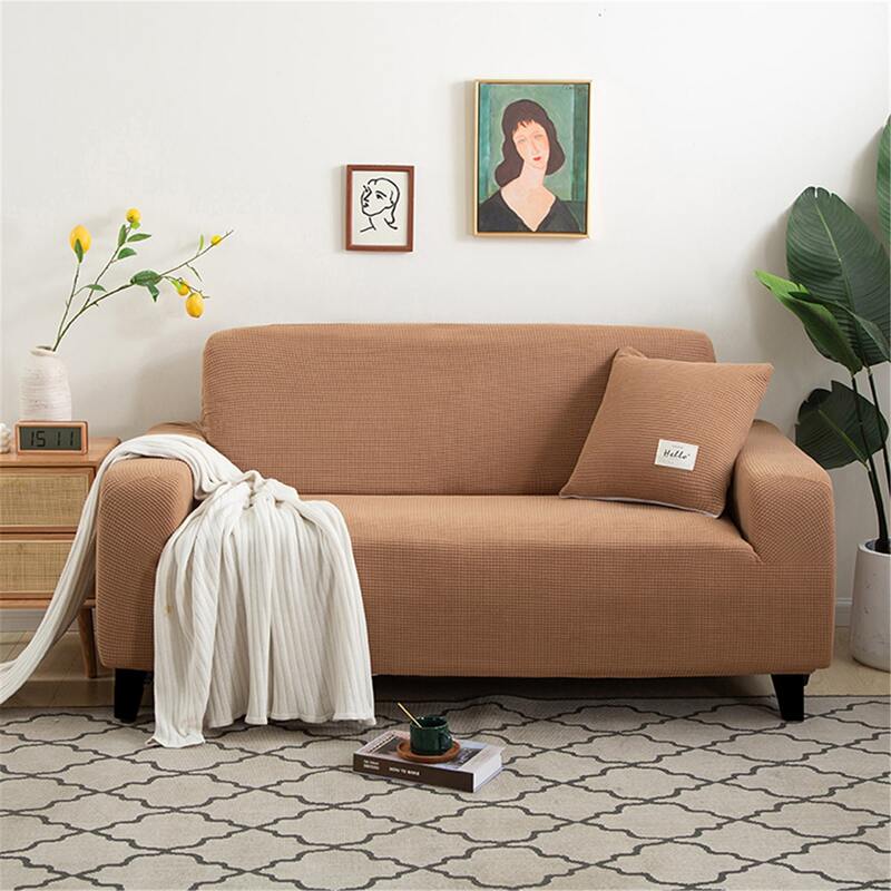 

Solid Stretchy Sofa Cover Without Cushion Cover, Khaki
