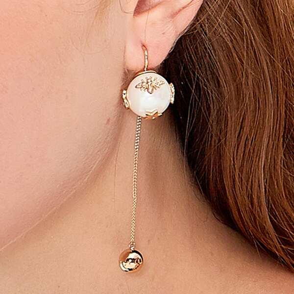 

1pair Pearl Decor Earring Jackets, Gold