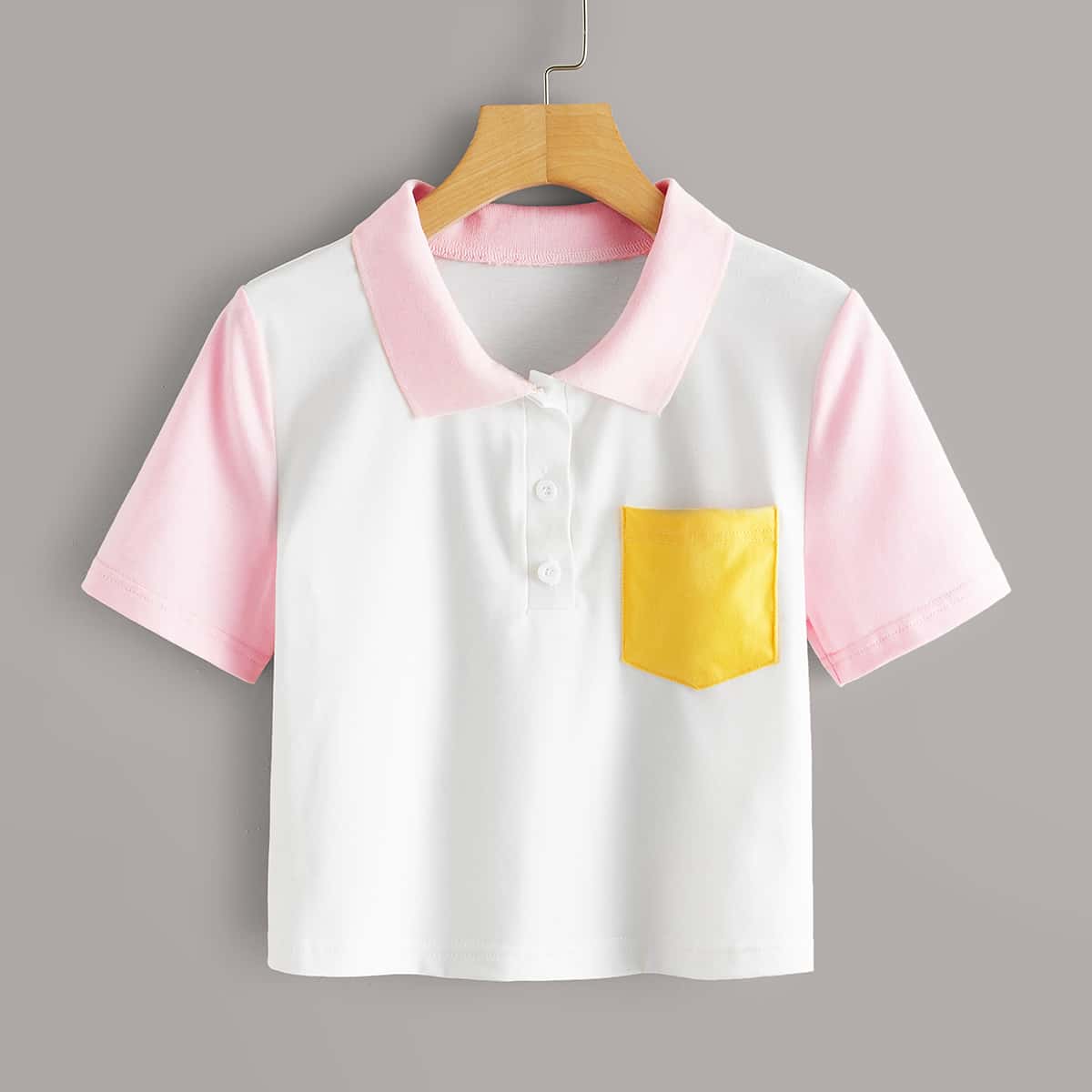 

Colorblock Crop Polo Tee, Multicolor