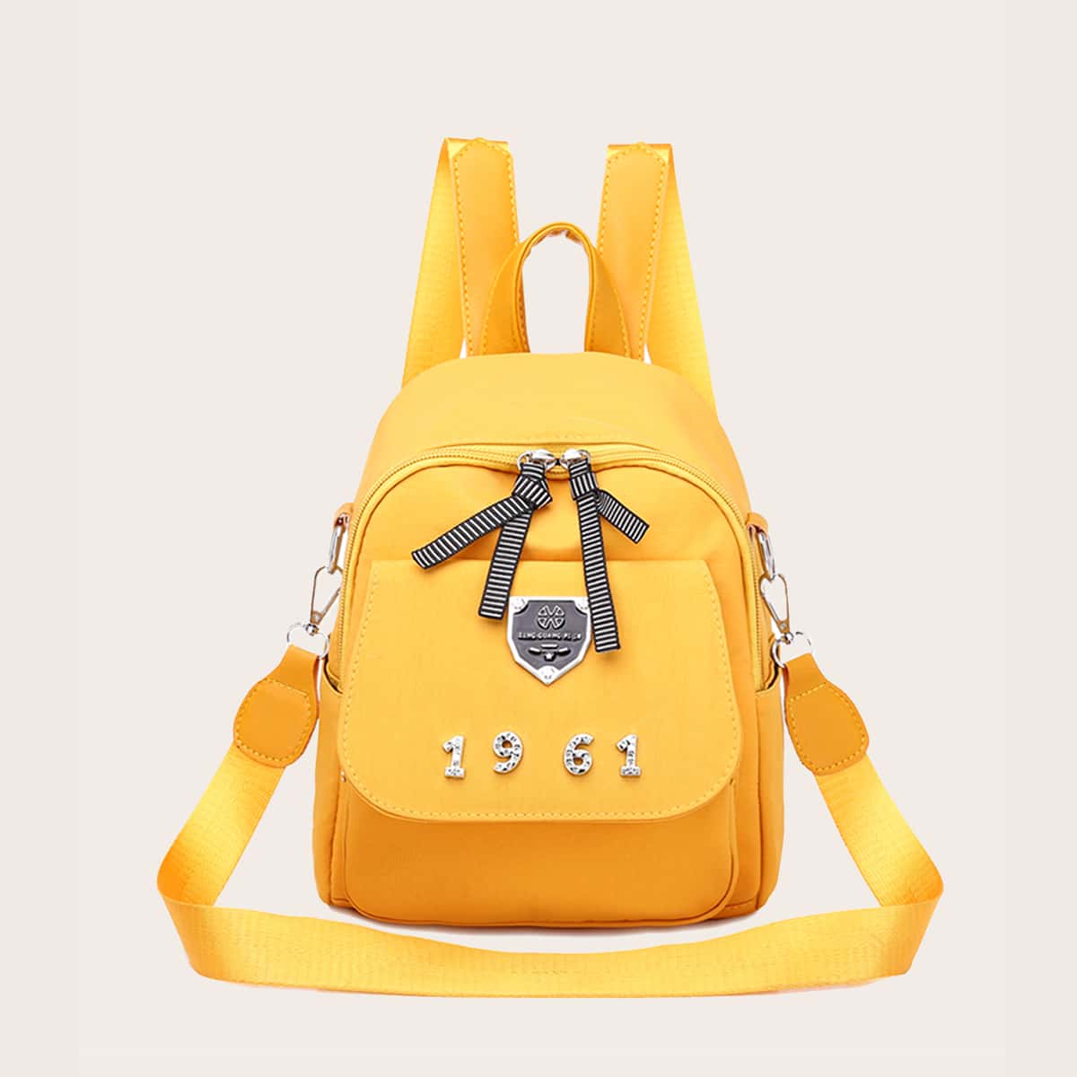 

Letter Appliques Flap Backpack, Yellow