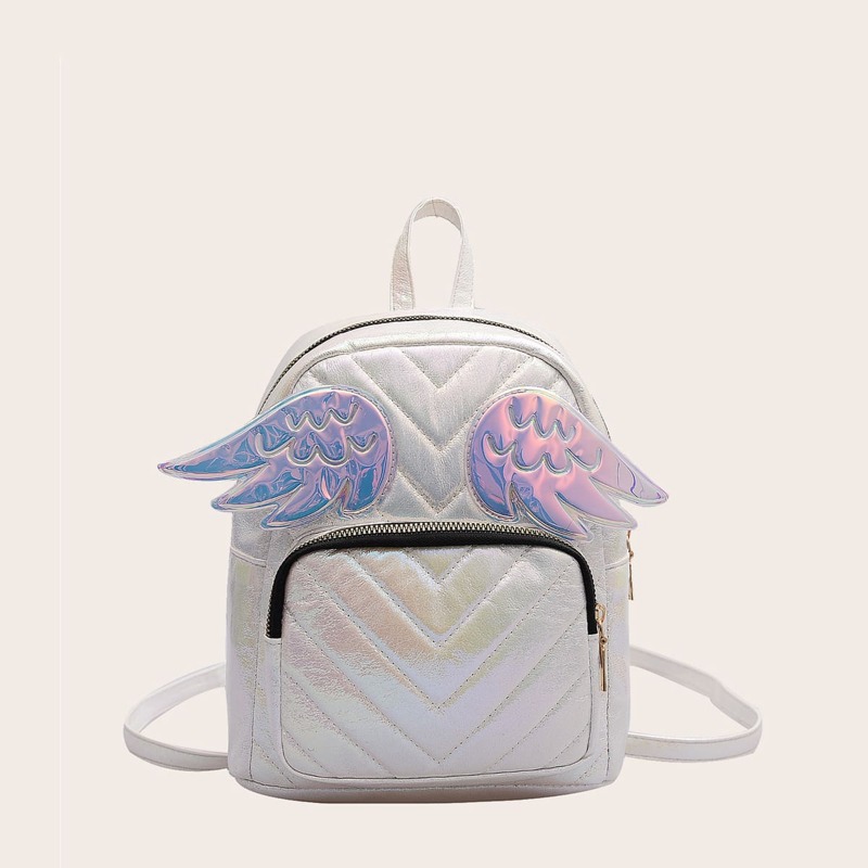 

Wing Decor Backpack, Silver