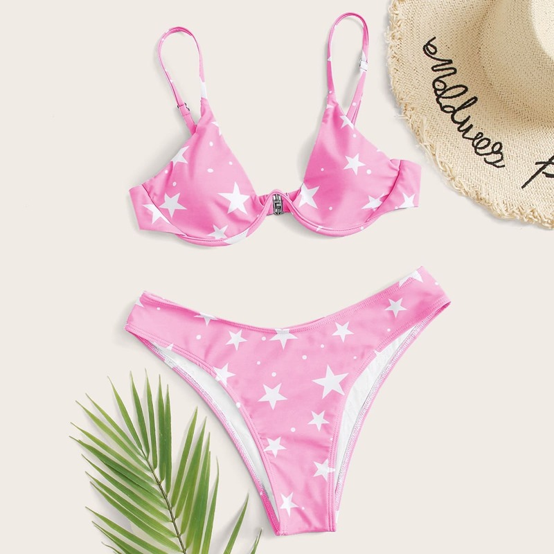

Star Push Up High Leg Bikini Swimsuit, Pink