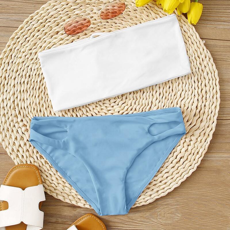 

Two Tone Bandeau Bikini Swimsuit, Multicolor