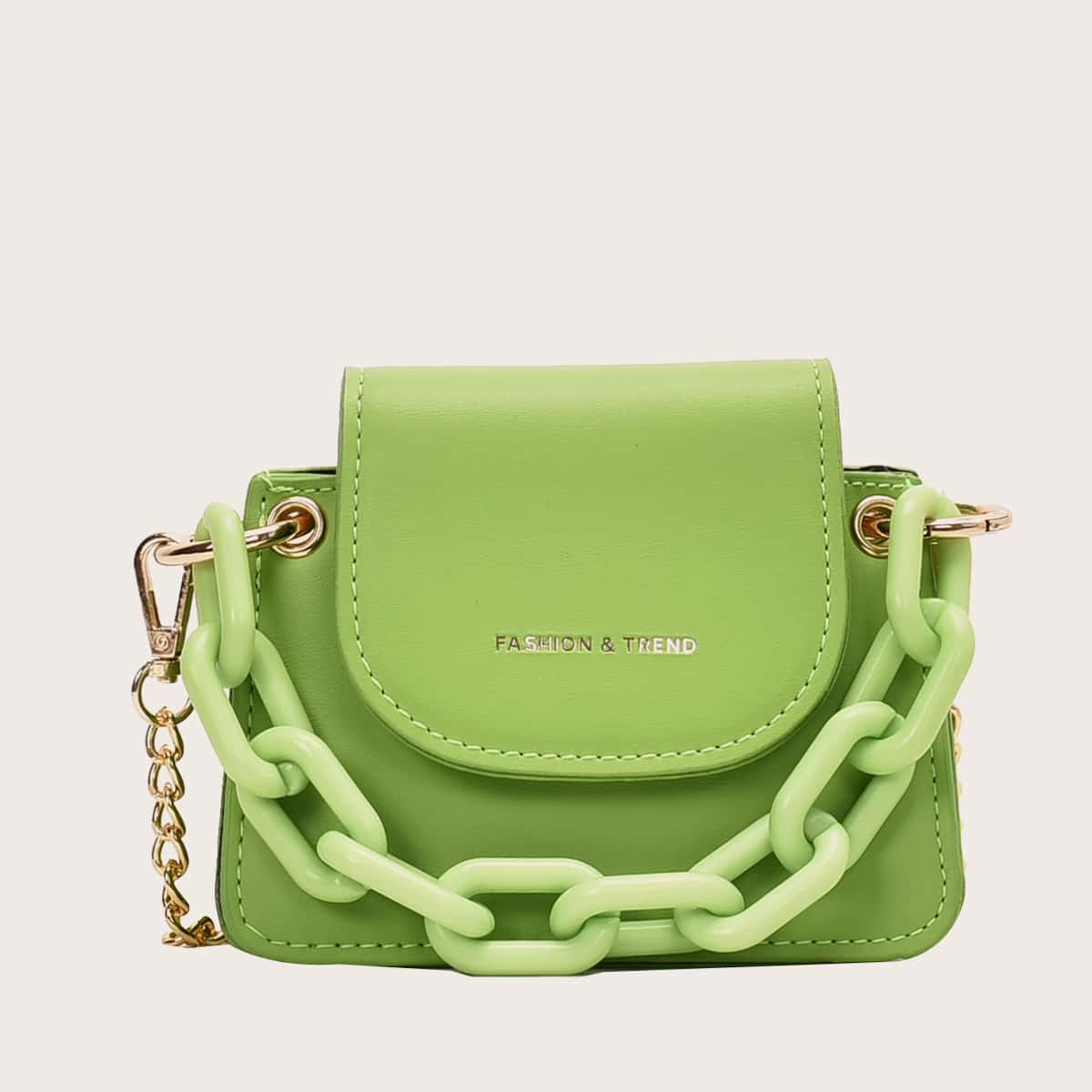 

Mini Letter Graphic Flap Satchel Bag, Green