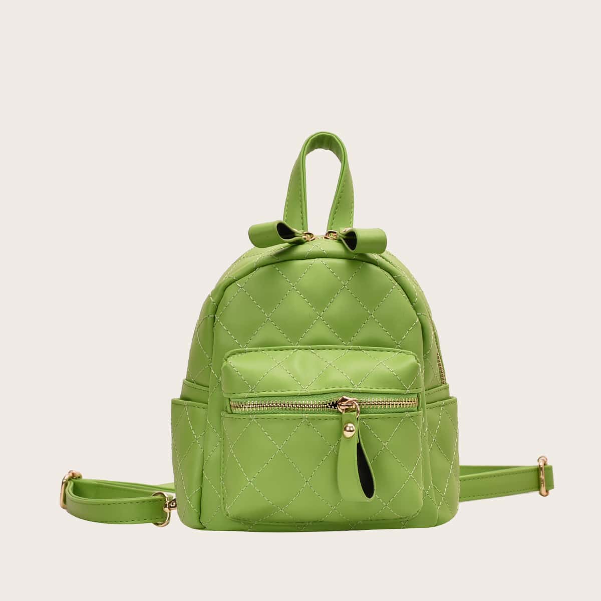 

Quilted Backpack With Handle, Green