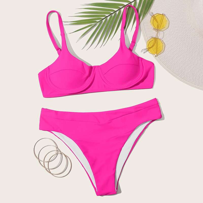 

Neon Pink Push Up Bikini Swimsuit, Pink bright