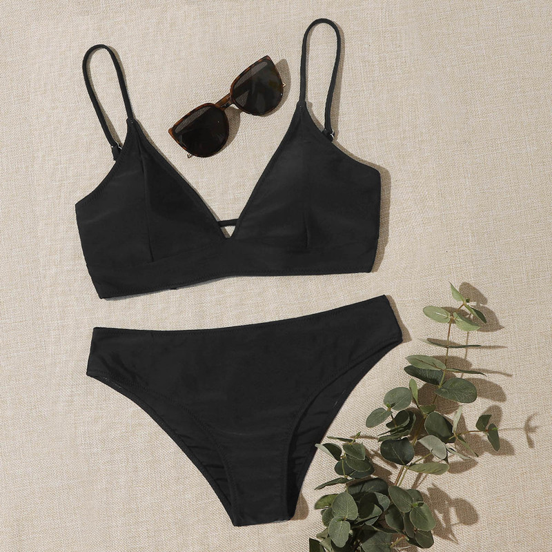 

Tie Back Cami Bikini Swimsuit, Black