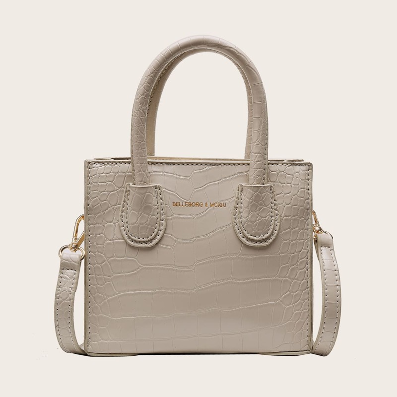 

Croc Embossed Satchel Bag, Beige