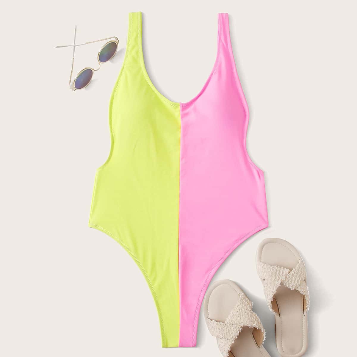 

Two Tone One Piece Swimsuit, Multicolor