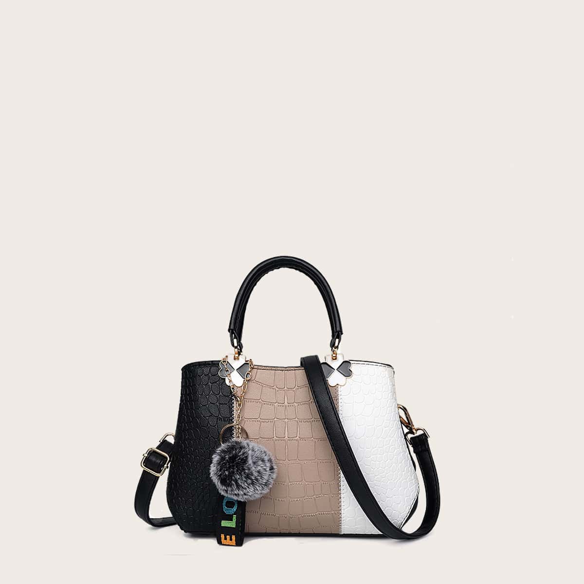 

Croc Embossed Satchel Bag, Multicolor