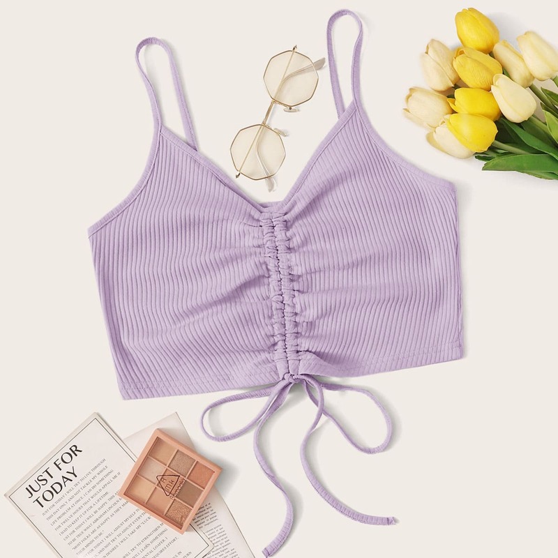 

Drawstring Rib Crop Cami, Purple