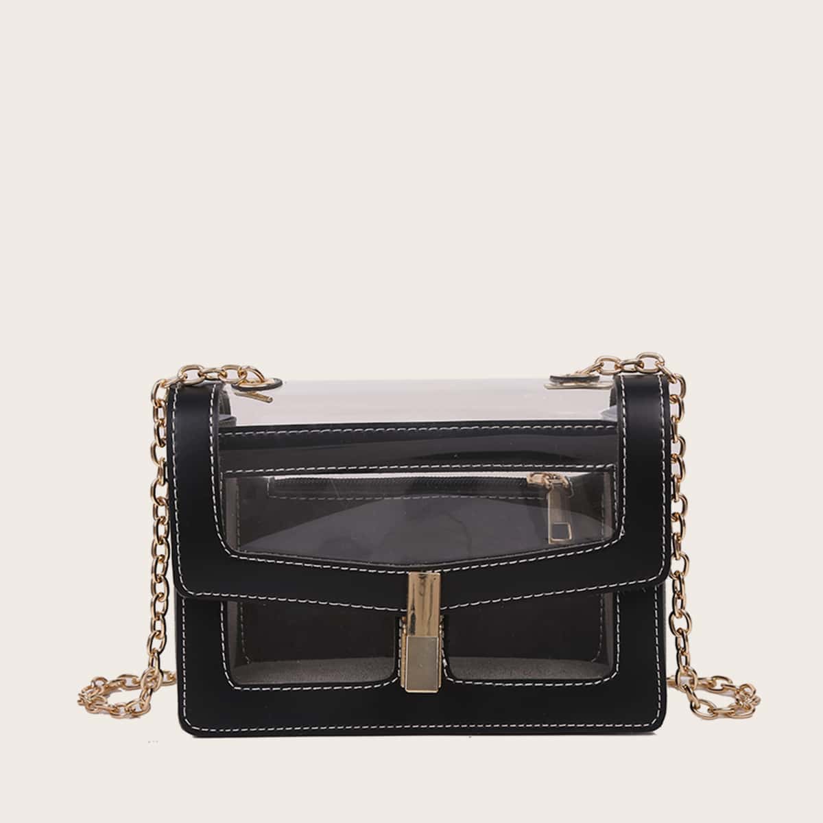 

Clear Chain Crossbody Bag, Black
