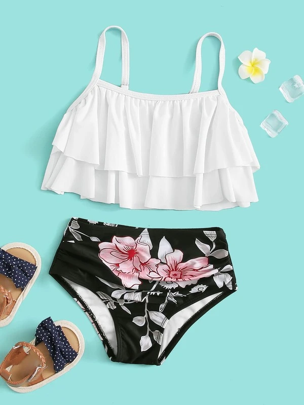 Toddler Girls Floral Tiered Layer Bikini Swimsuit Shein Usa