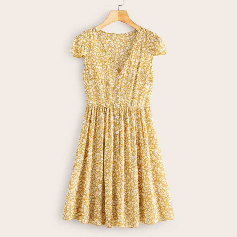 

Ditsy Floral Tea Dress, Yellow