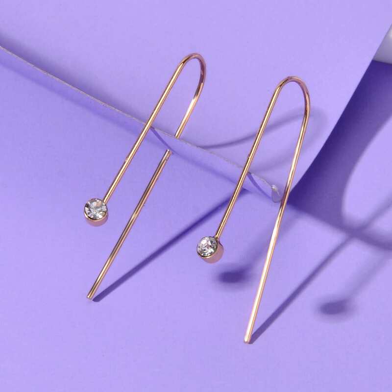 

Rhinestone Long Earrings, Gold
