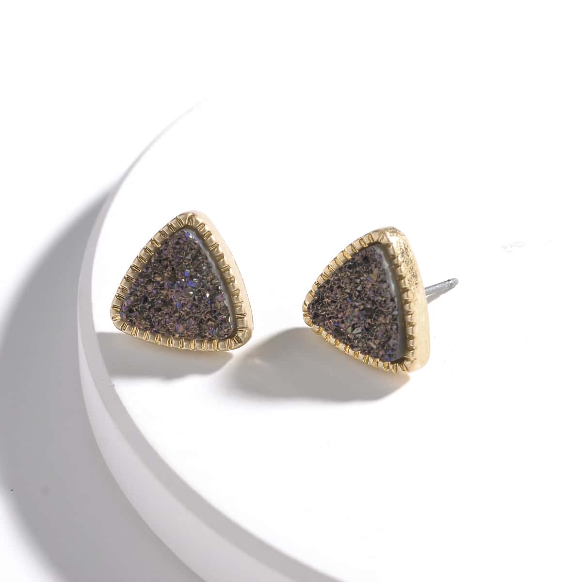 

1pair Natural Stone Triangle Stud Earrings, Purple