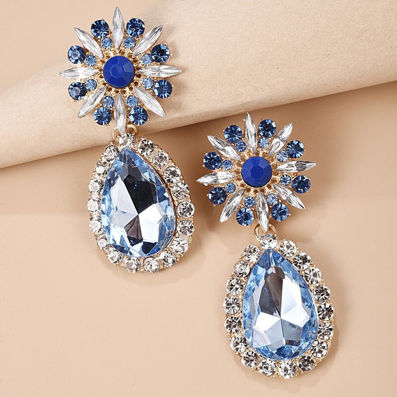 

Gemstone Engraved Water Drop Earrings, Blue