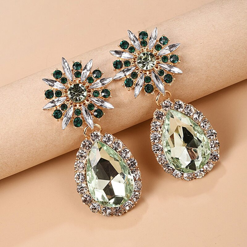 

Gemstone Engraved Water Drop Earrings, Green