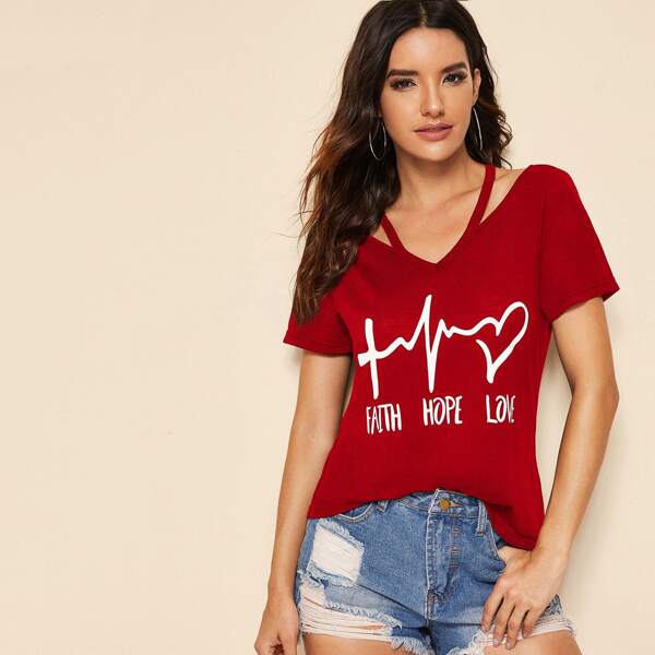 

Cut Out Letter Graphic Top, Red