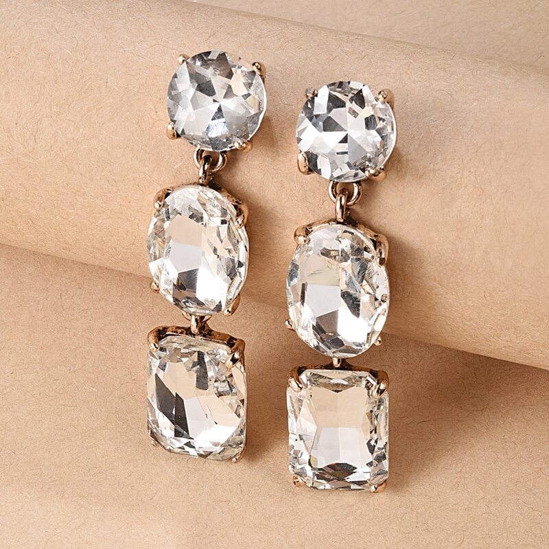 

Gemstone Geometric Drop Earrings, Silver