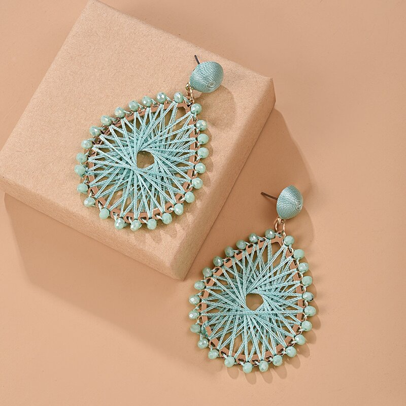 

Thread Winding Water Drop Earrings, Blue