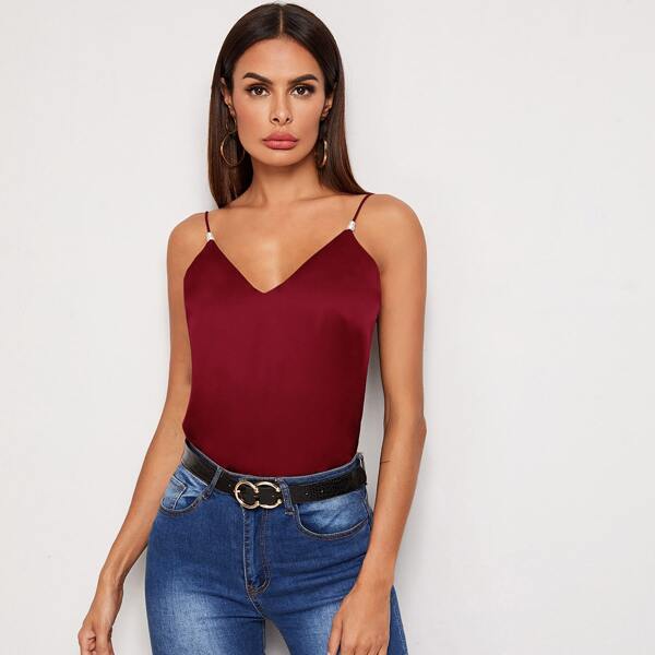 

Pearls Detail Cami Top, Burgundy