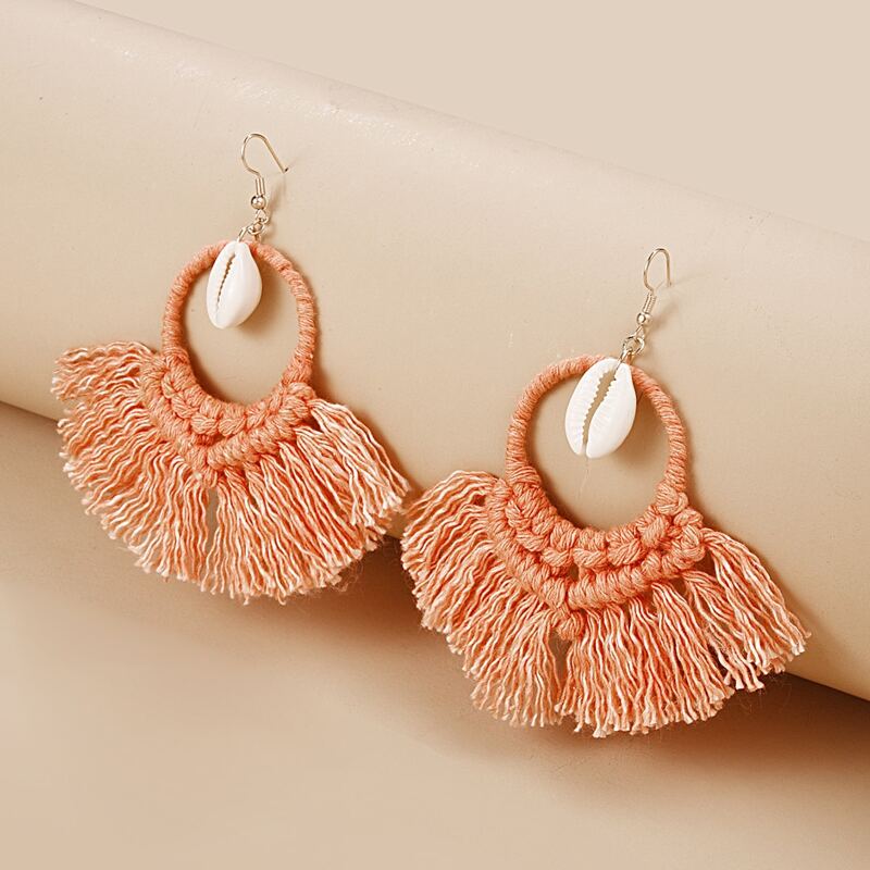 

Shell Tassel Drop Earrings, Orange