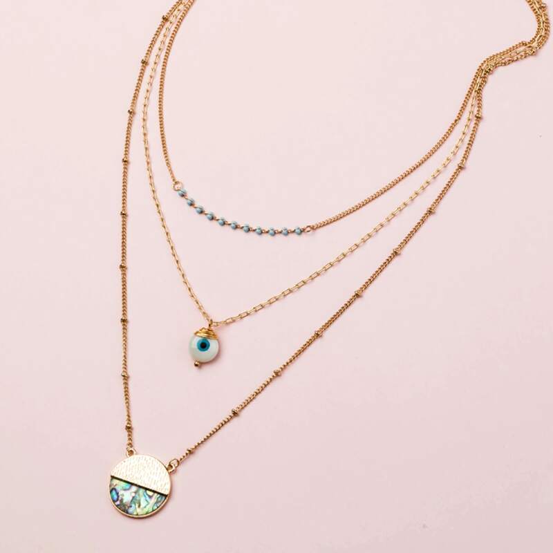

Evil Eye Charm Layered Necklace, Gold