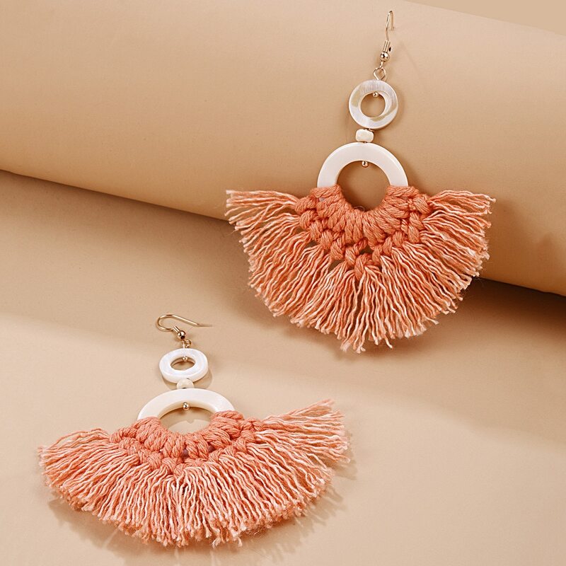 

Tassel Round Drop Earrings, Orange