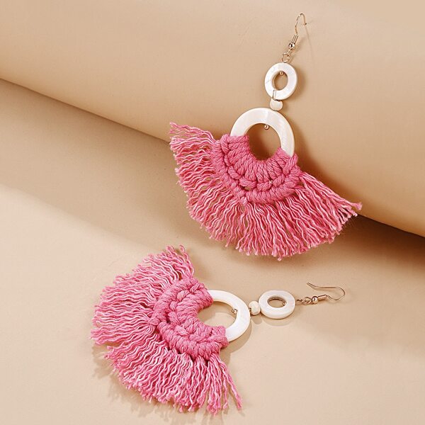 

Tassel Round Drop Earrings, Pink