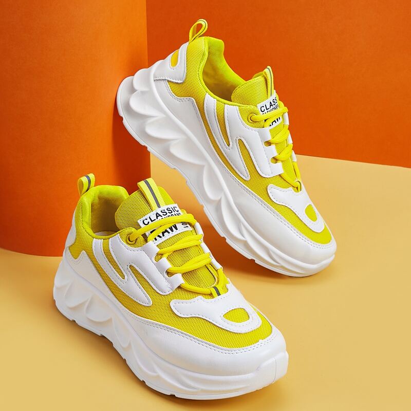 

Lace-up Front Two Tone Chunky Sneakers, Yellow