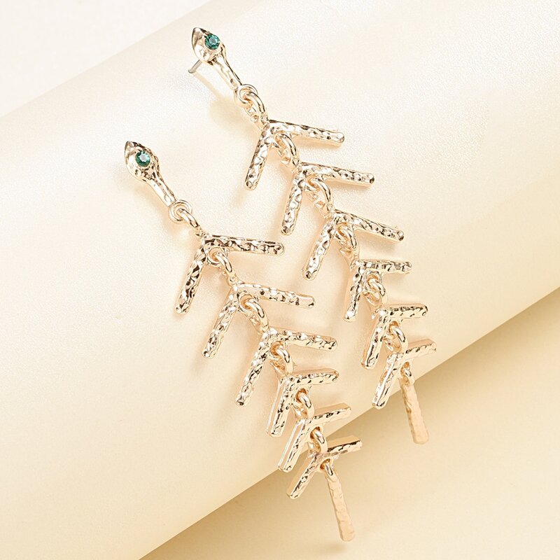 

Textured Long Drop Earrings, Gold