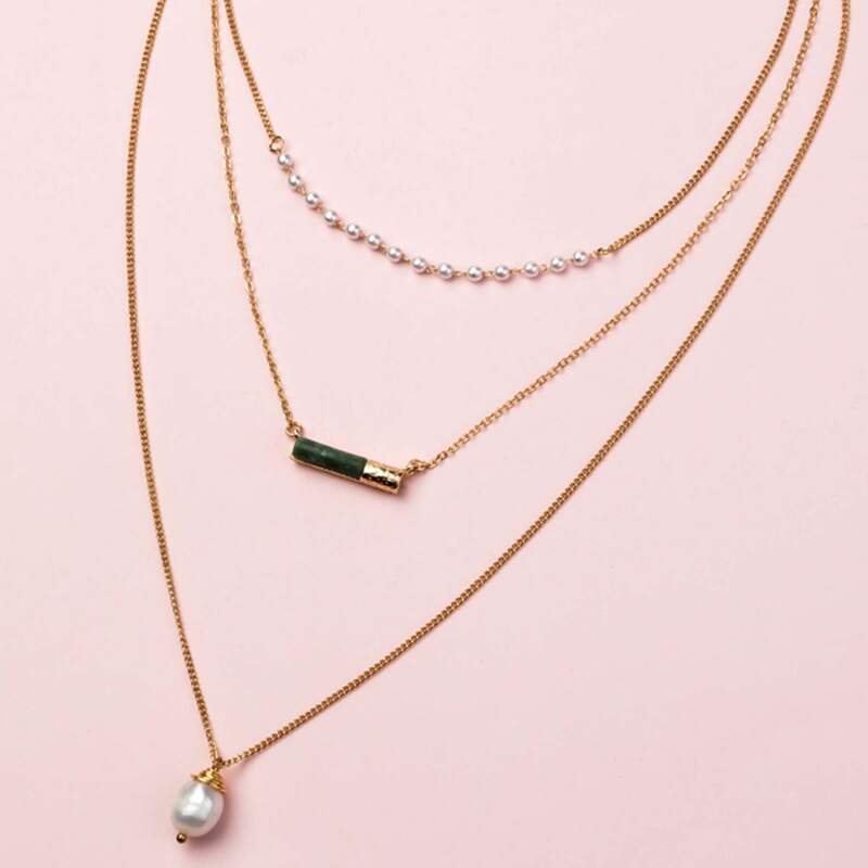 

Pearl Charm Necklace, Gold