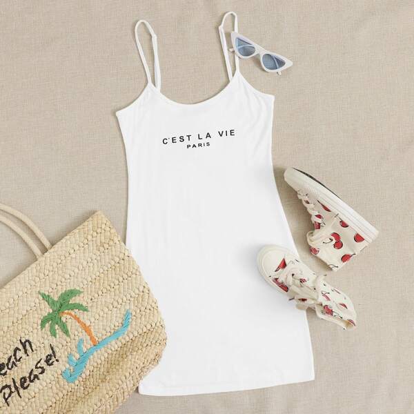 

Slogan Graphic Dress, White