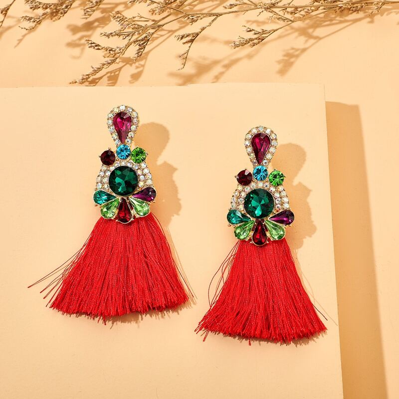 

Gemstone Engraved Tassel Drop Earrings, Multicolor